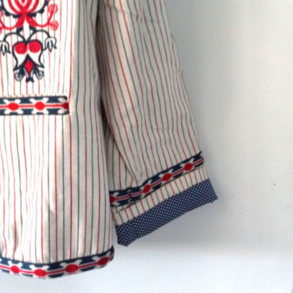 Max Studio London Natalie Jacket Women’s Size L Blue Red Cream Embroidered Dots - Picture 6 of 16
